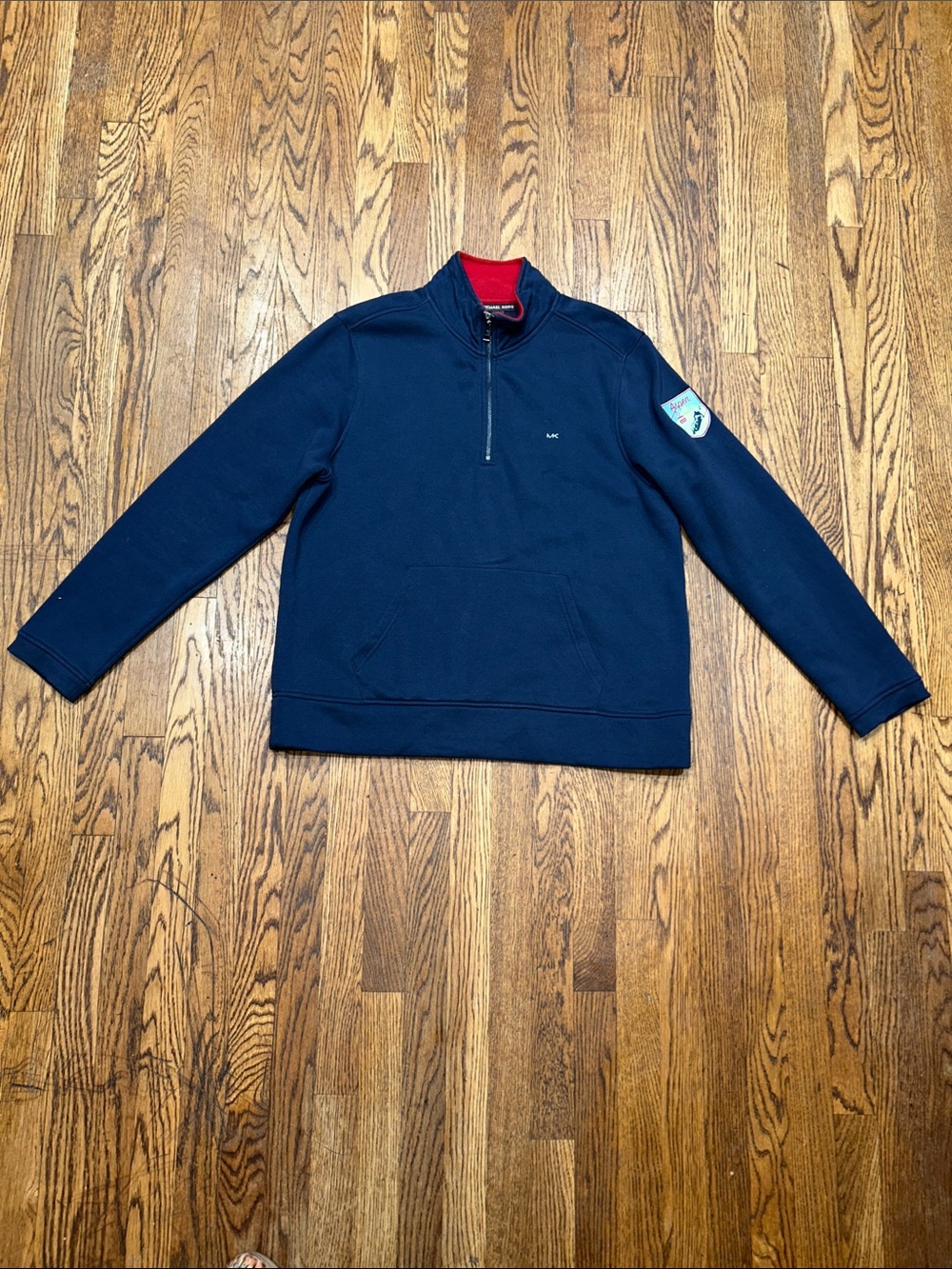 Michael Kors Navy Quarter-Zip Pullover with Red Collar Accent